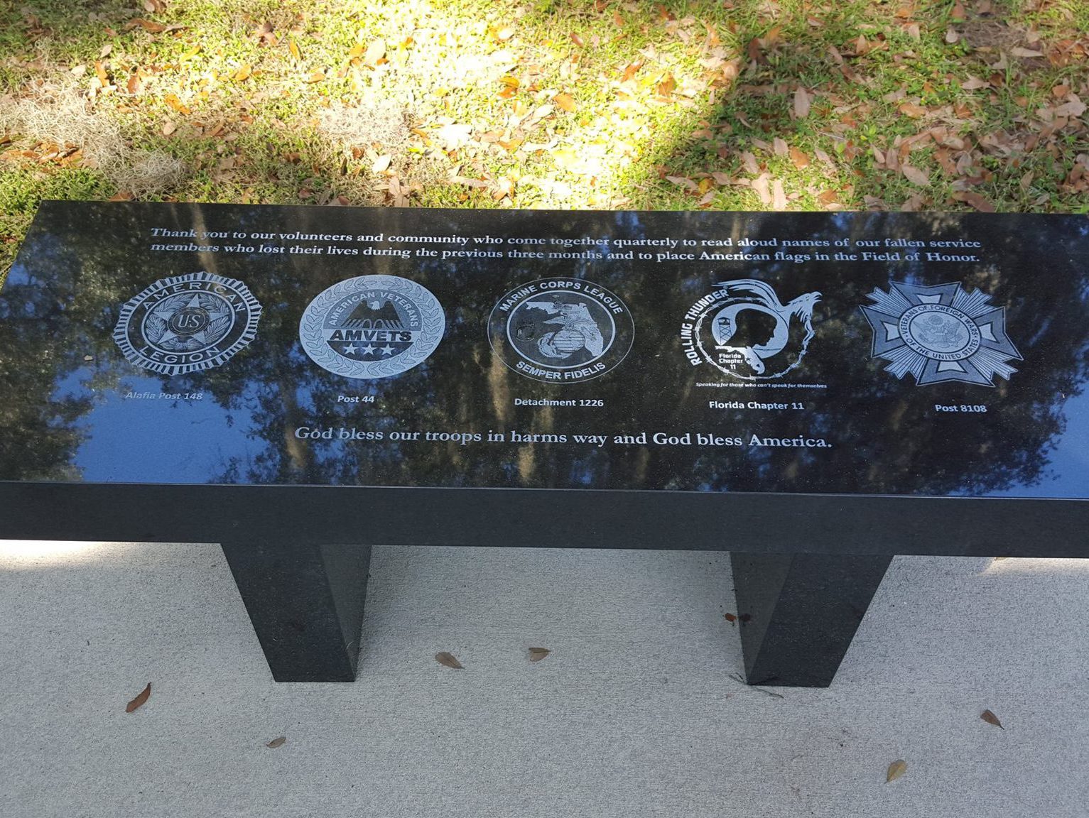 granite custom memorial bench with m military insignias