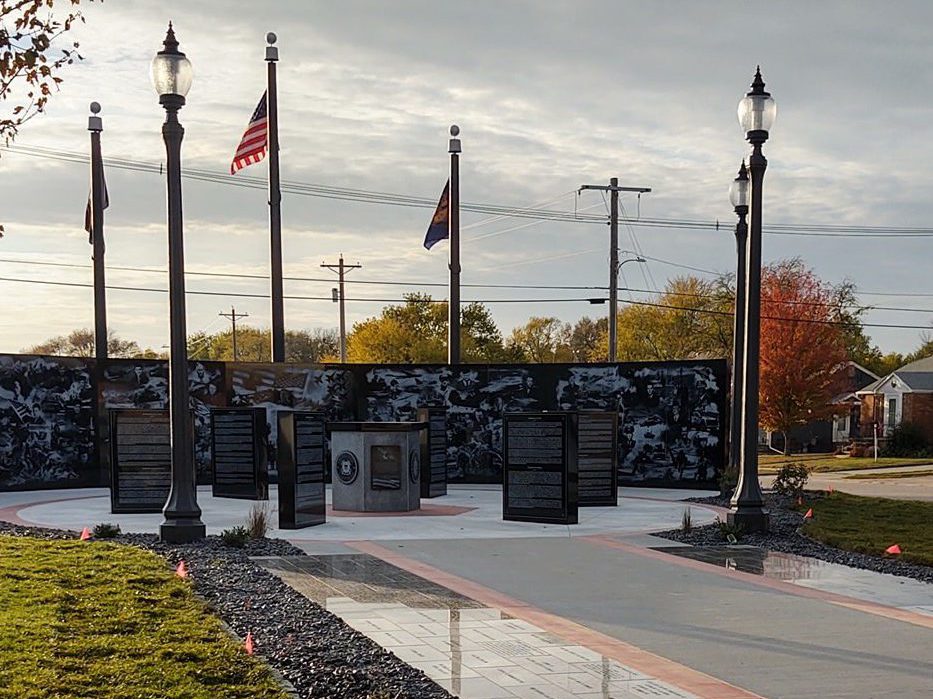 granite veteran monument with granite plaques and engraving